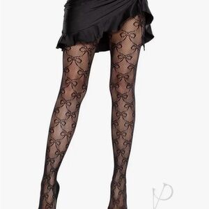 NEW! Revolve Stems Bow Black Tights